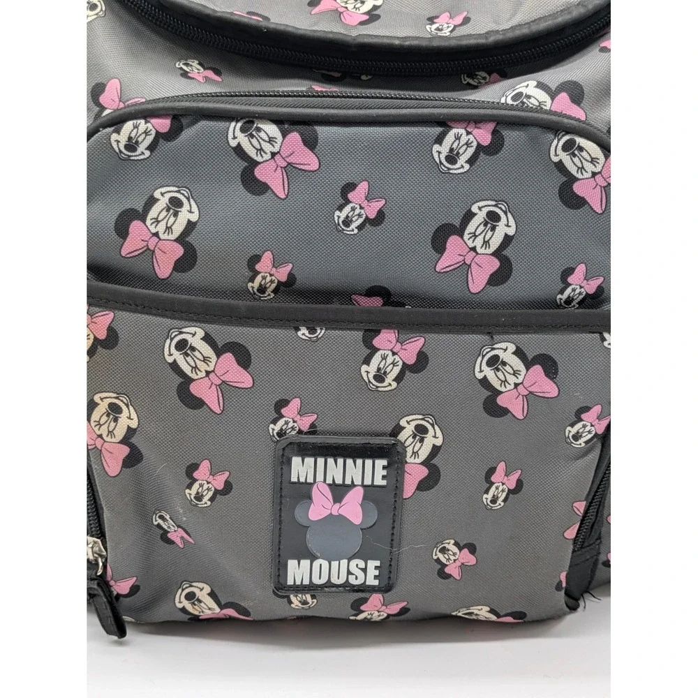 Disney Minnie Mouse Backpack Gray Pink Bow School Travel Book Bag 12x17 Kids